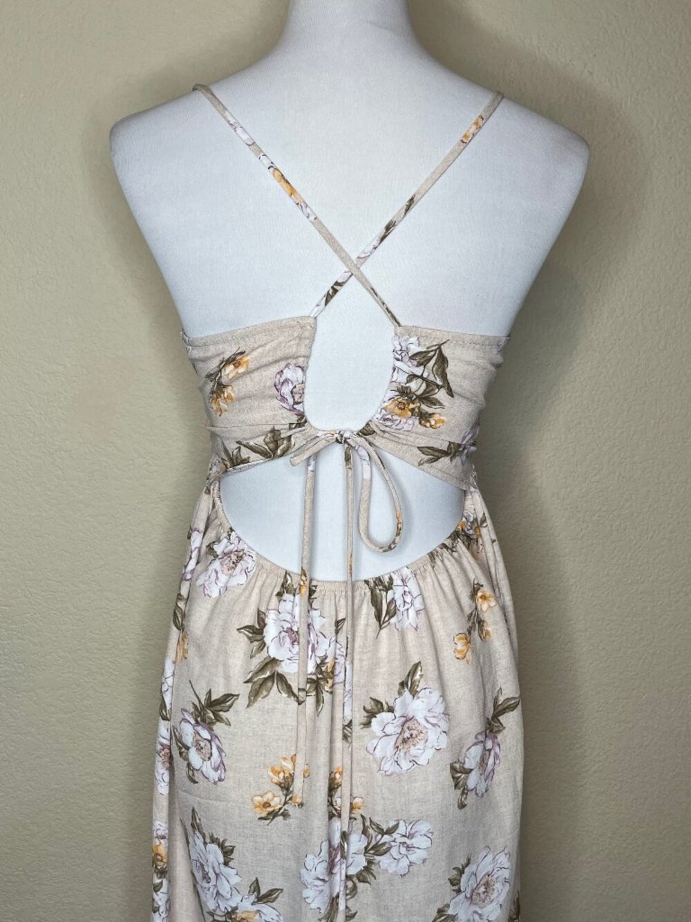 IRIS Cottagecore Floral Backless Maxi Dress Cutout Ruched Bust Slit S - Picture 9 of 14